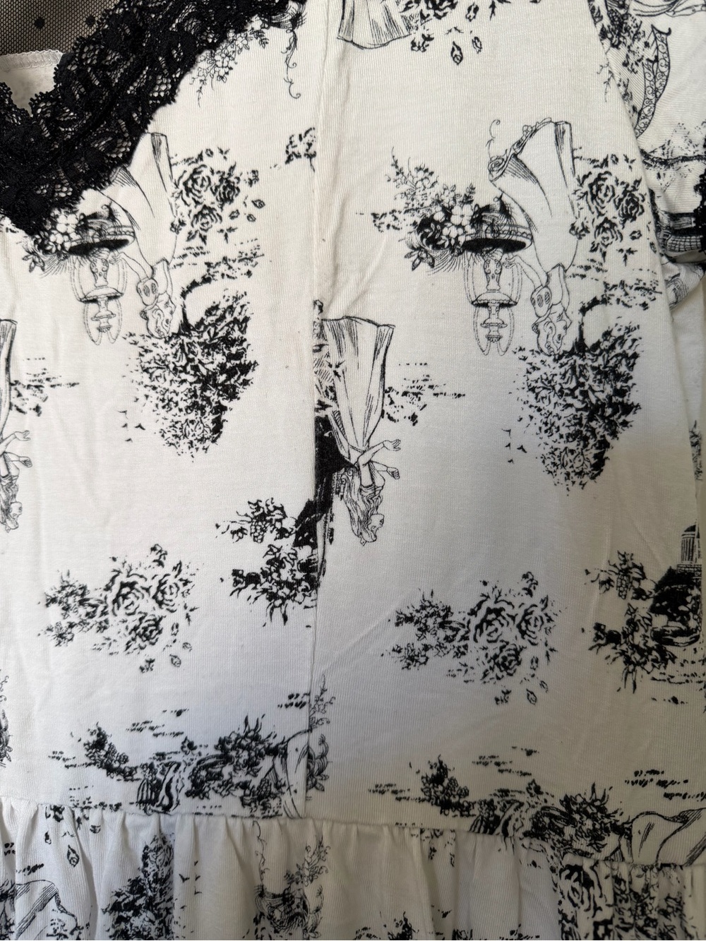 Disney Toile Print Skater Dress XL Black White Castle Mesh Lace - Picture 6 of 8